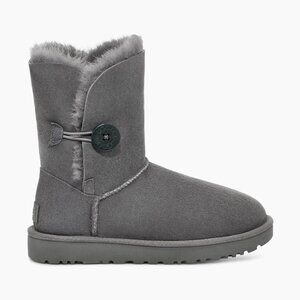 UGG Size 6 Bailey Button Gray Suede Shearling Boots